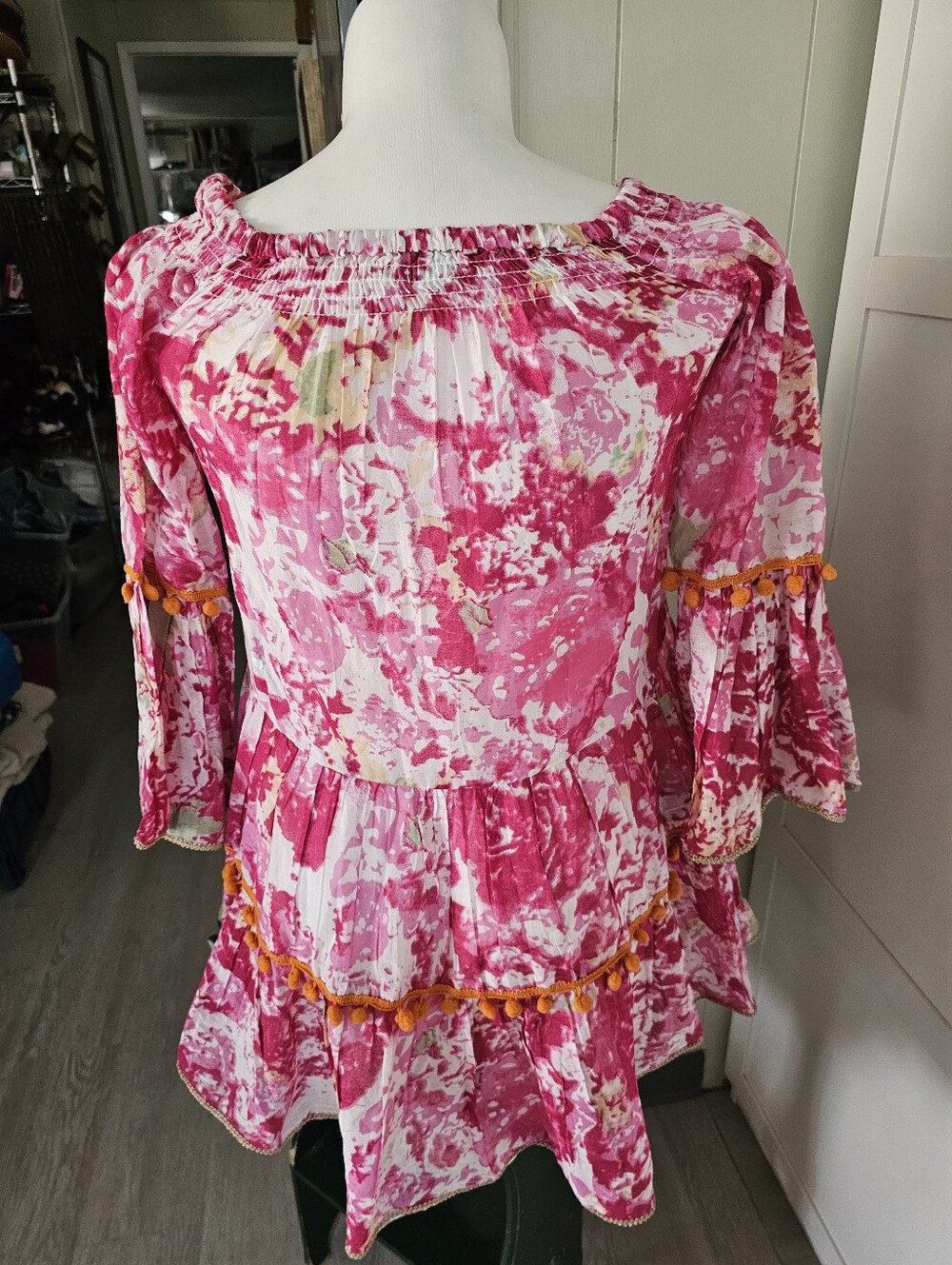 Debbie Katz Talulah Dress NWT Pink Floral Off Shoulder Ruffle Or Swim Cover Up